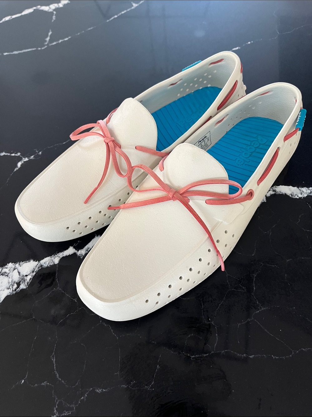 Beige Ultra lightweight Moccasin loafers with Coral 🪸 colour laces {Fit 10/10.5}
